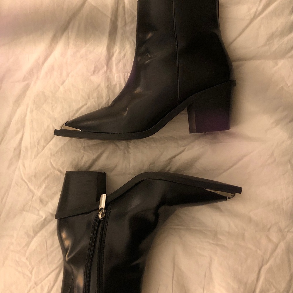 ASOS shiny black leather metal tip ankle boot